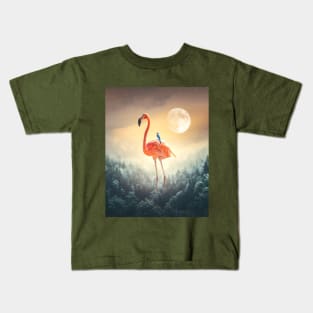 Flamingo and the blue bird Kids T-Shirt
